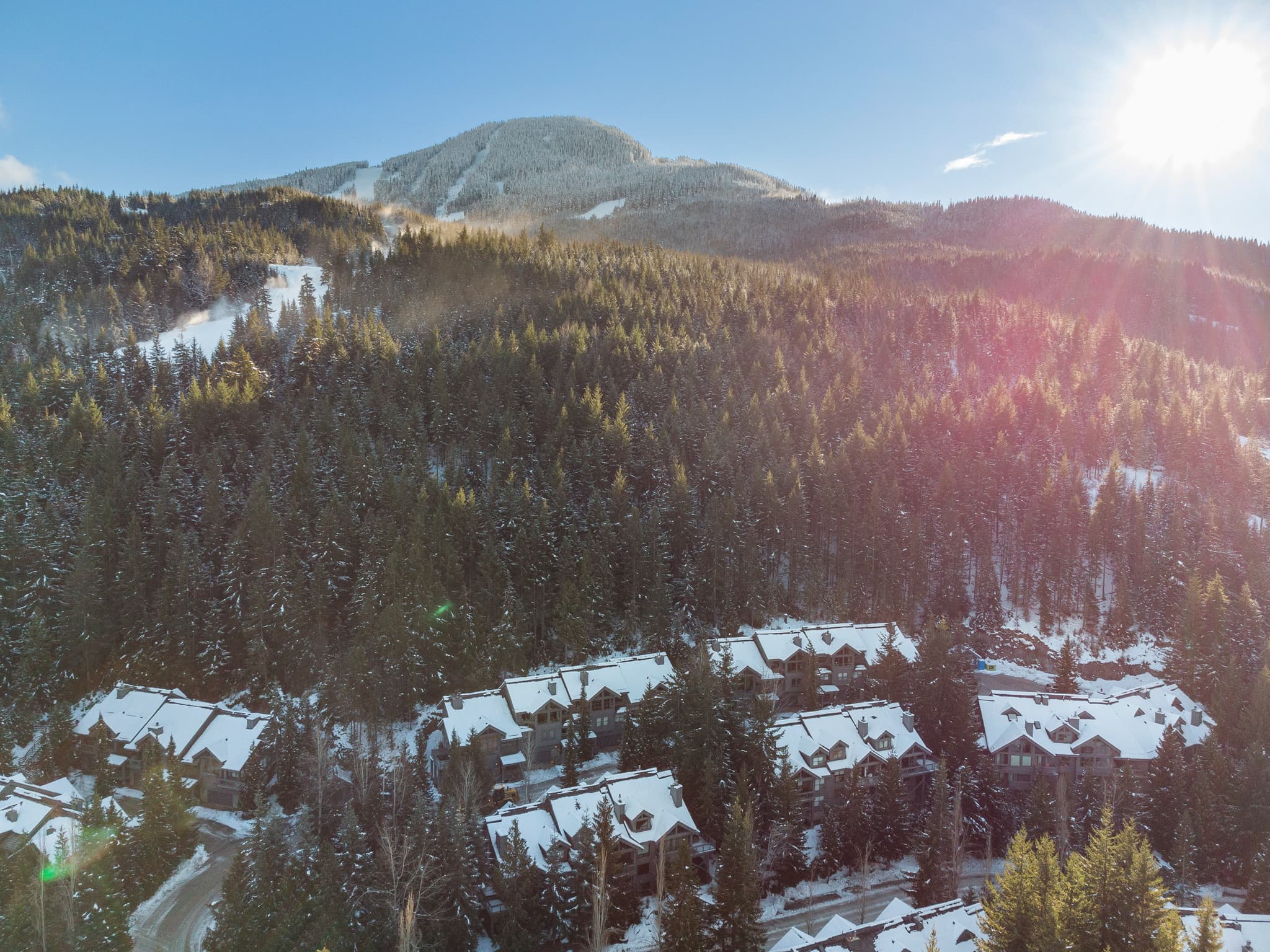 Aerial view of a luxury ski-in/ski-out property in Whistler