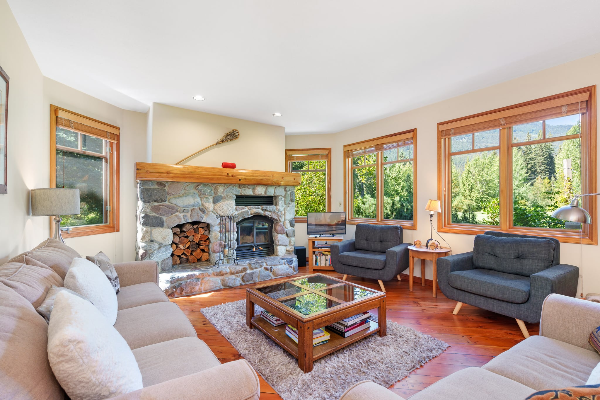 Luxury living room with golf course views